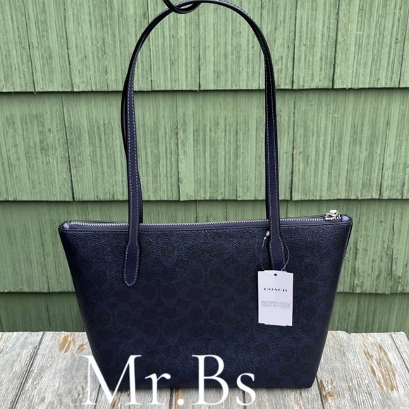 Coach Fiona Zip Tote Bag in Blue Metallic Purse - Picture 4 of 7